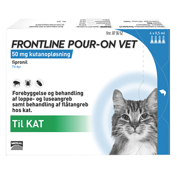 Hotellet romanforfatter dræne Loppemiddel Frontline Pour On Kat 4 x 0,5 ml | Køb hos Hatting Agro